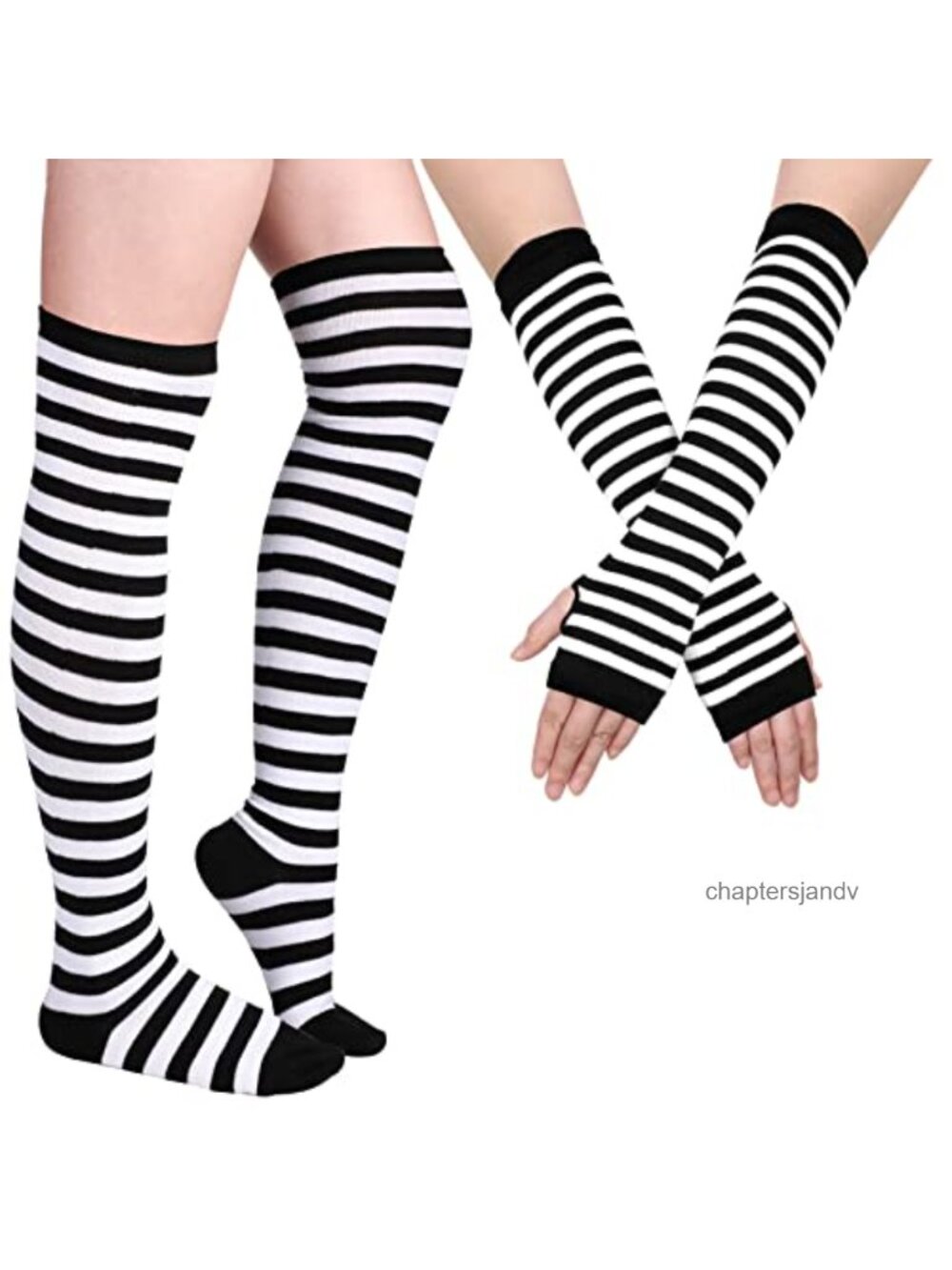 Striped Arm & Leg Warmers Set Fingerless Gloves Polyester Spandex